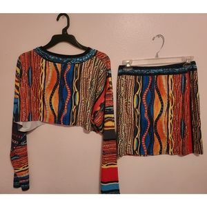Colorful Tribal Print 2 Piece Crop Top and Skirt Set XL